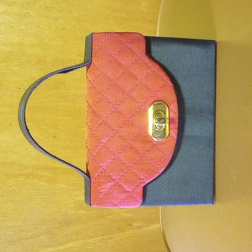 NEW Red & Black Structured Mini Bag for Holidays.  Gold Hardware.  Satiny Feel